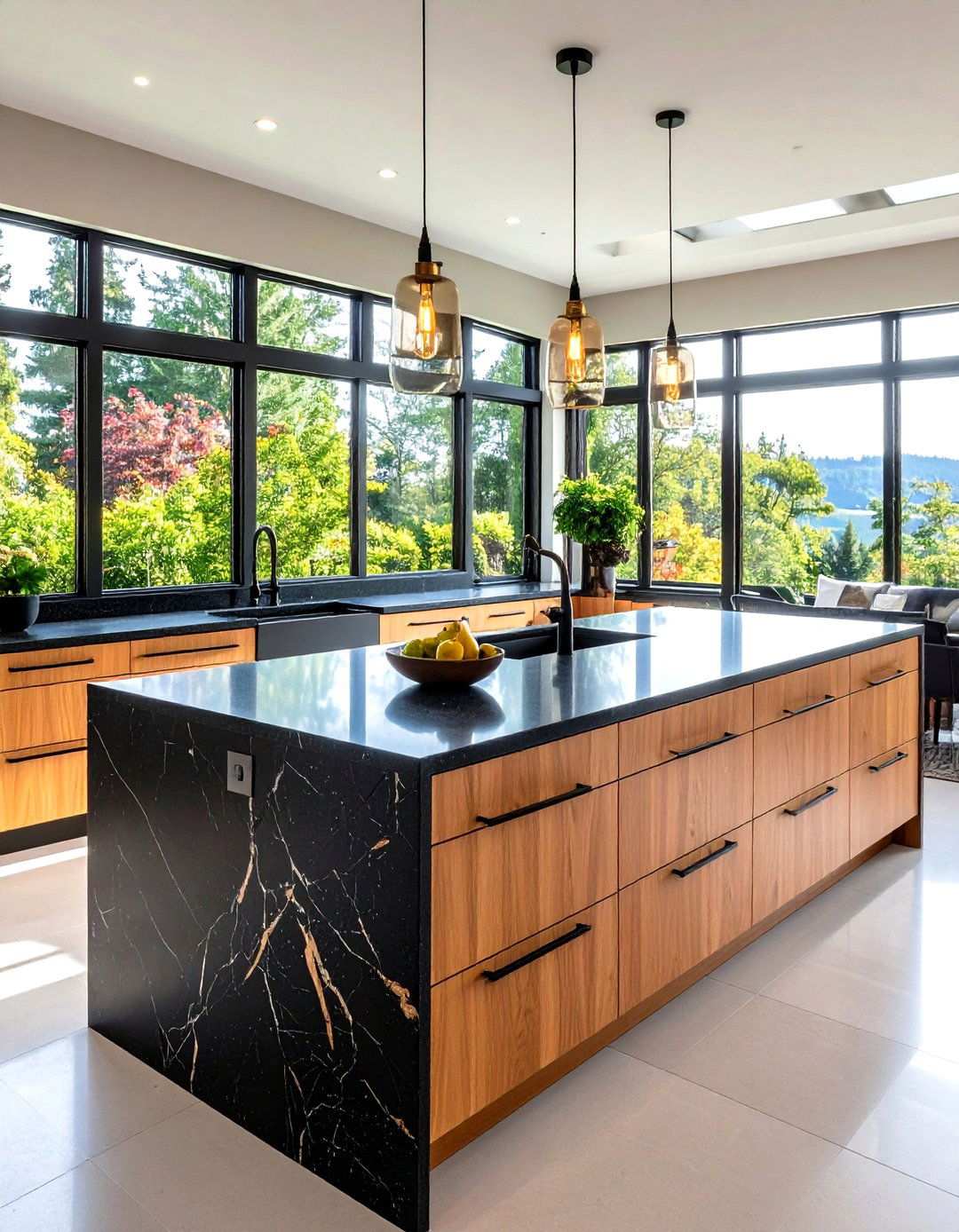 Handleless Contemporary Lines - 20 Black Granite Countertops Kitchen Ideas