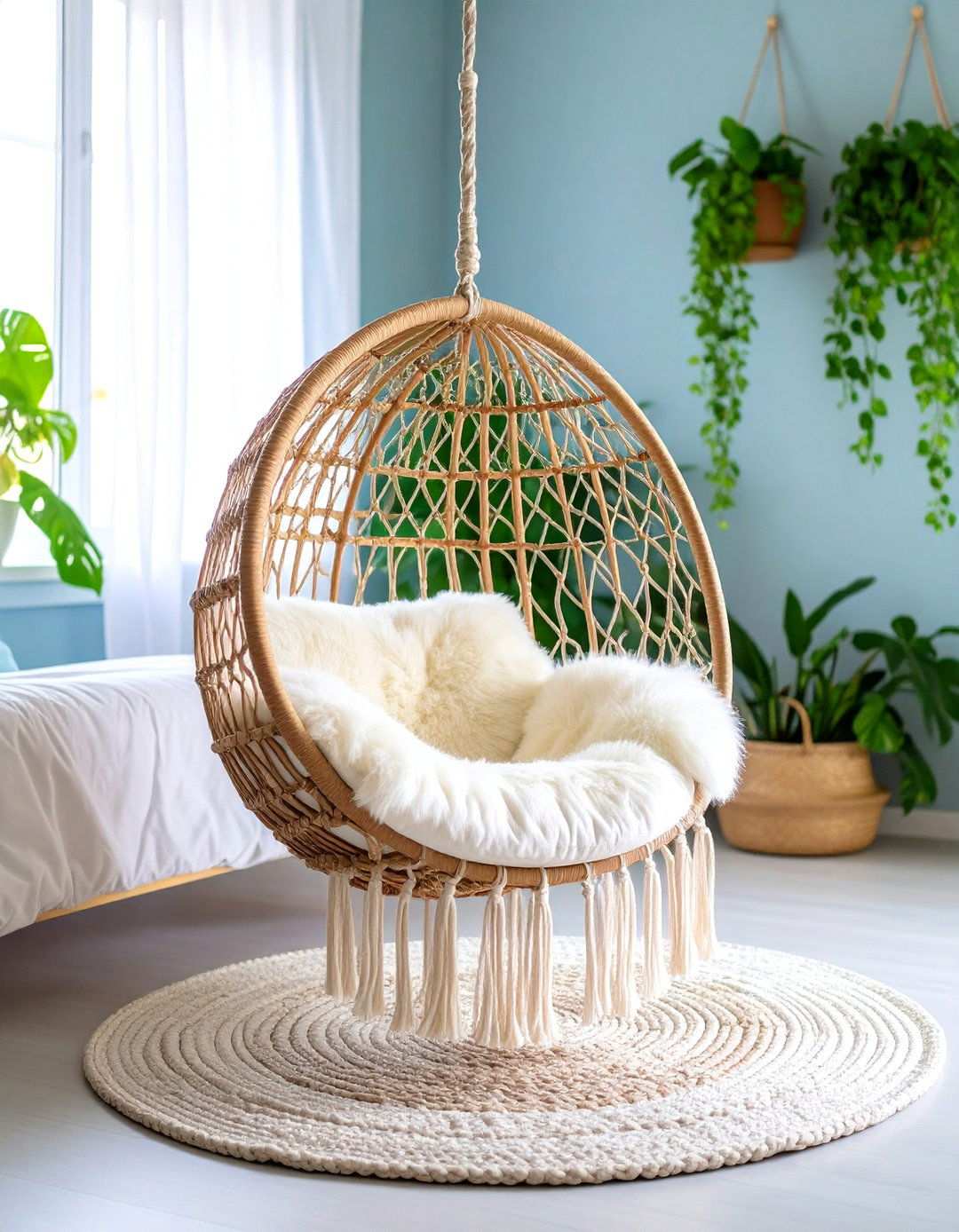 Hanging Bedroom Chair for a Boho Vibe - 20 Bedroom Chair Ideas