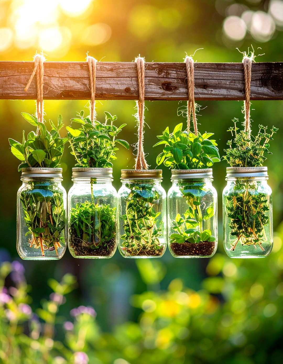Hanging Mason Jar Herb Garden System - 20 Herb Garden Ideas