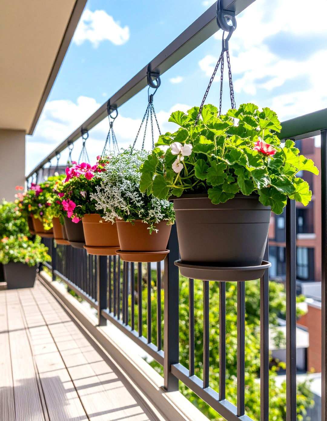 Hanging Planters as a Living Curtain - 20 Balcony Privacy Ideas