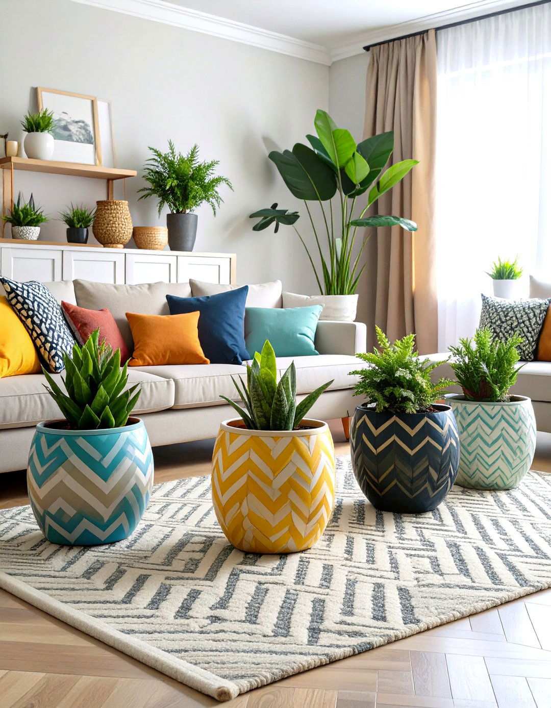 Herringbone Painted Pot Sophisticated Patterns - 20 Painted Pot Ideas
