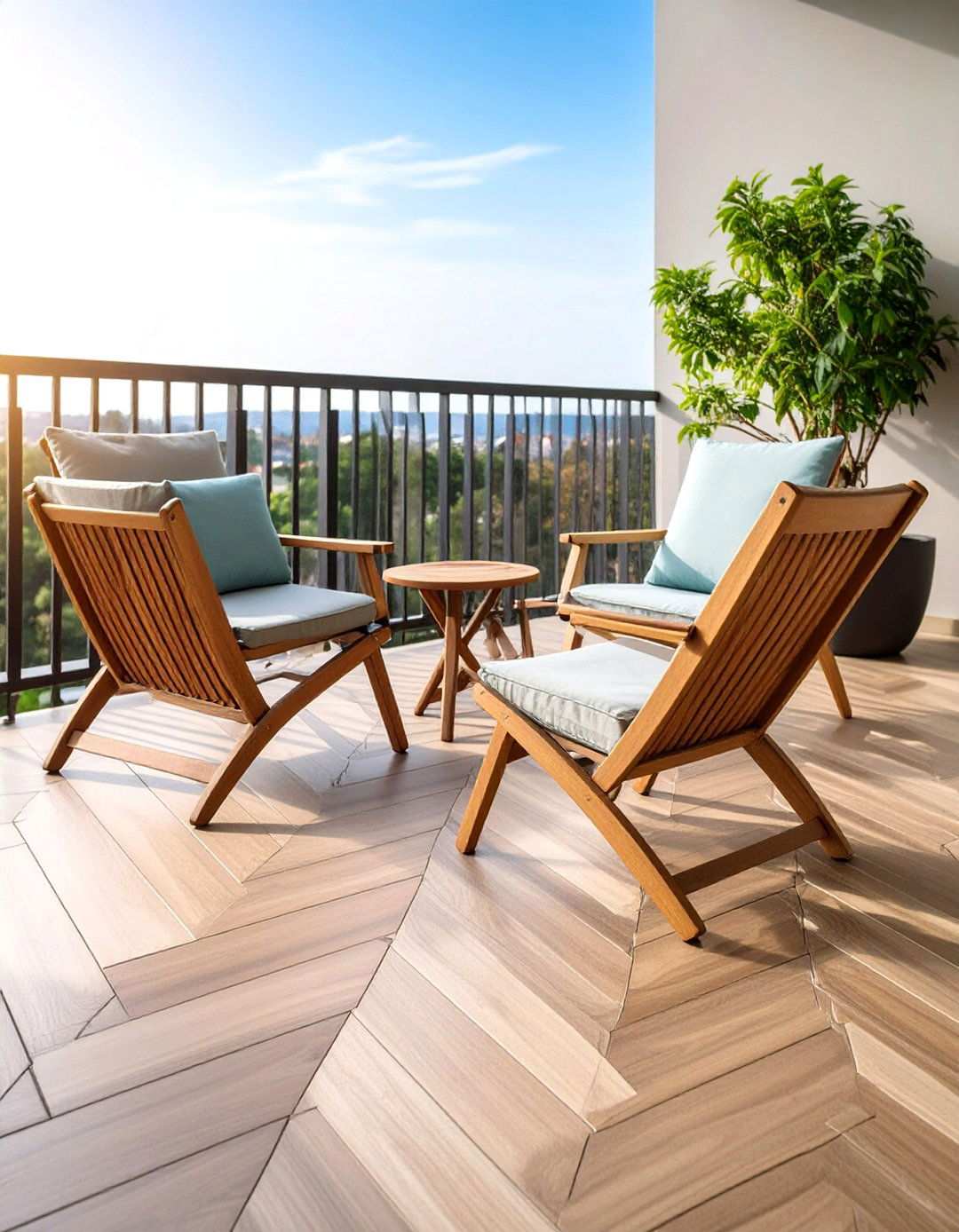 Herringbone Pattern Balcony Tiles for Classic Sophistication - 20 Balcony Tiles Ideas