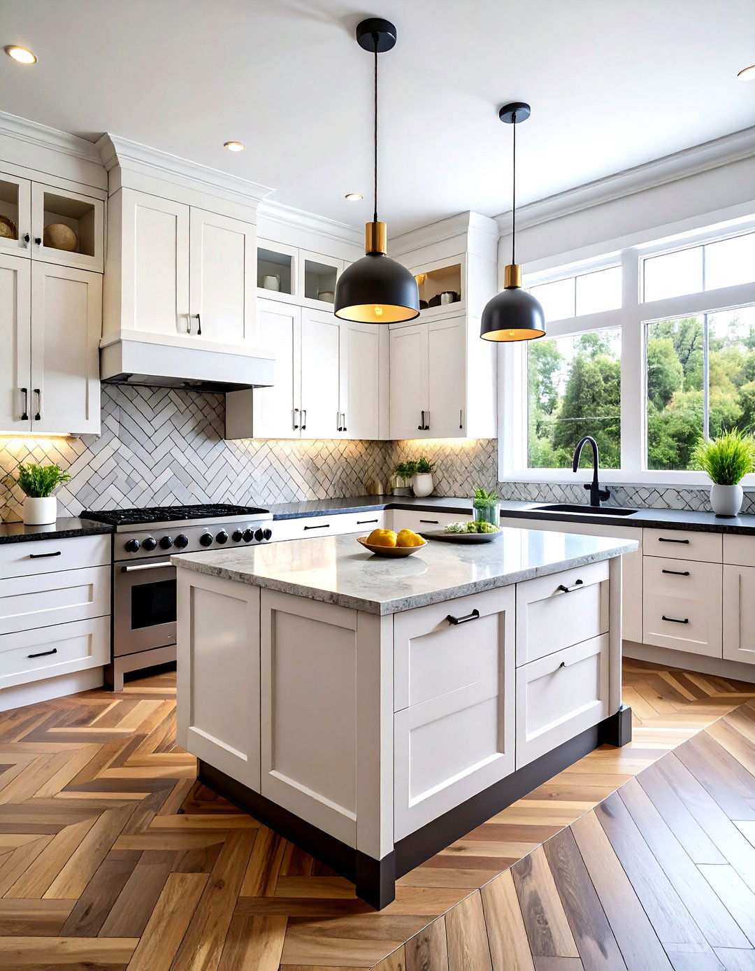Herringbone Pattern Black and White Kitchen Backsplash - 20 Black and White Kitchen Backsplash Ideas