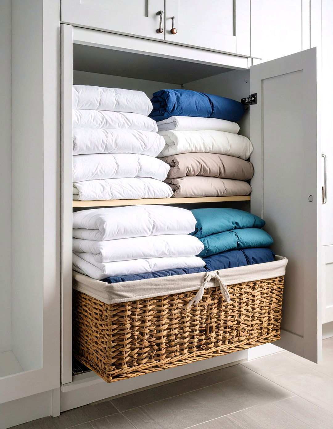 High Closet Bins Stash Off Season Bedding - 20 Bedding Storage Ideas