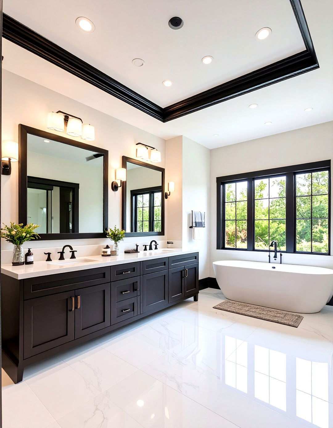 High Contrast Black Ceiling Drama - 20 Black Bathroom Ideas