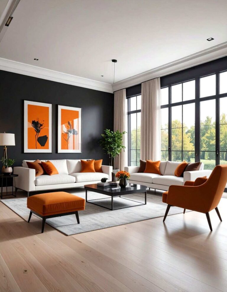 High Contrast Feature Wall - 20 Black and Orange Living Room Ideas