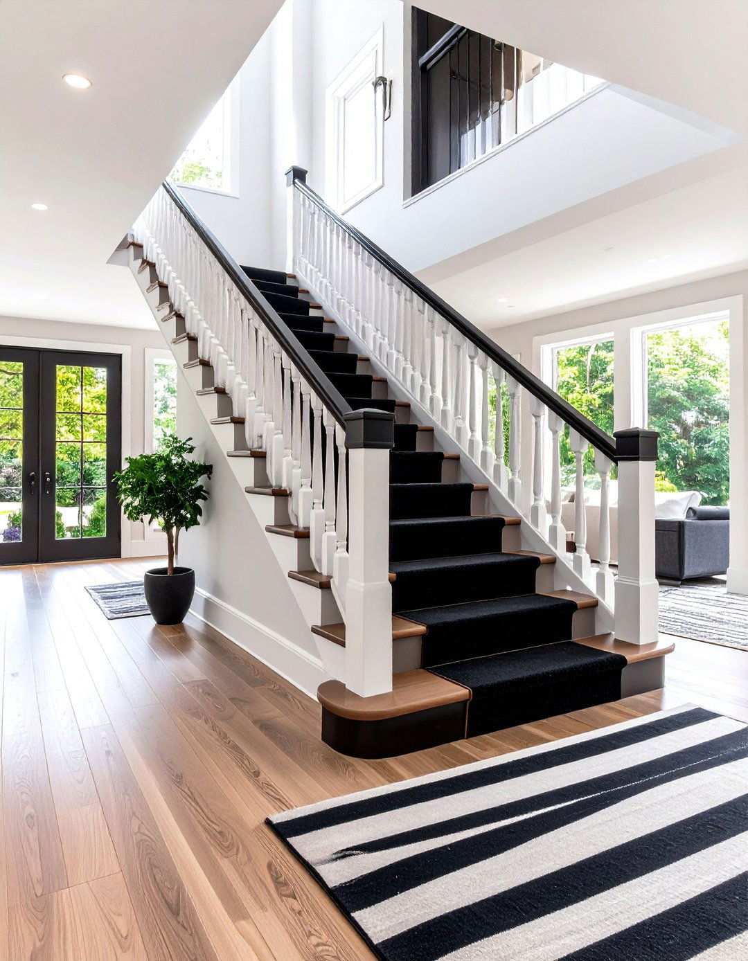 High Contrast Staircase Statement - 20 Black and White Entryway Design Ideas
