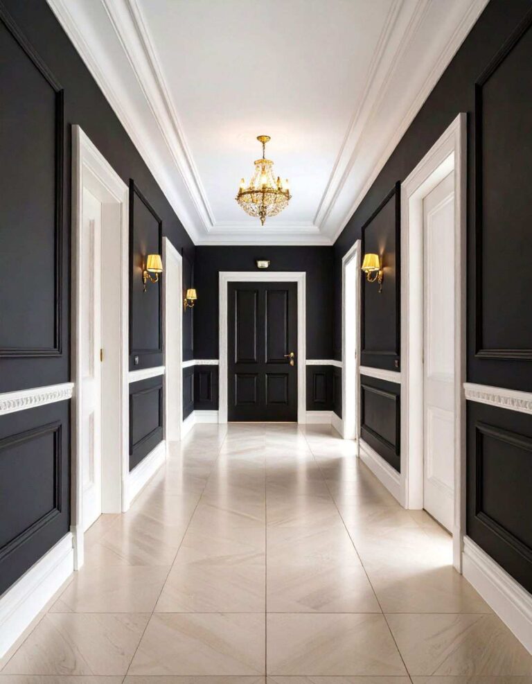 High Contrast Trim in a Black Hallway - 20 Black Hallway Ideas