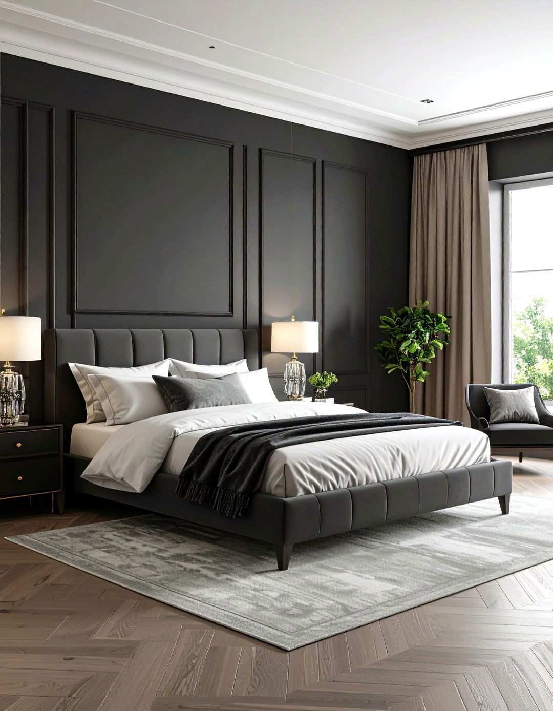 High Gloss Molding Glam - 20 Black Accent Wall Bedroom Ideas