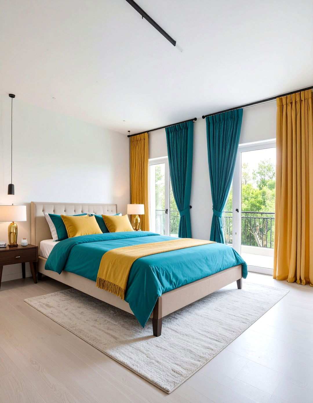 High Wide Rod Curtain Hanging - 20 Bedroom Curtain Ideas