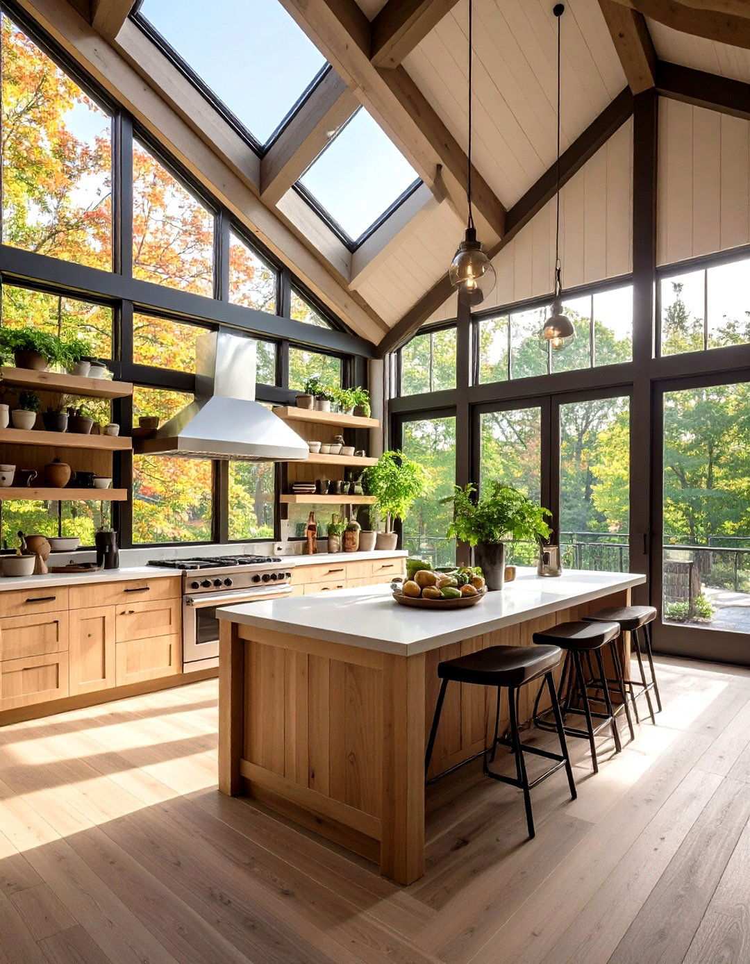 High Window Barndominium Kitchen Flooded with Natural Light - 20 Barndominium Kitchen Ideas