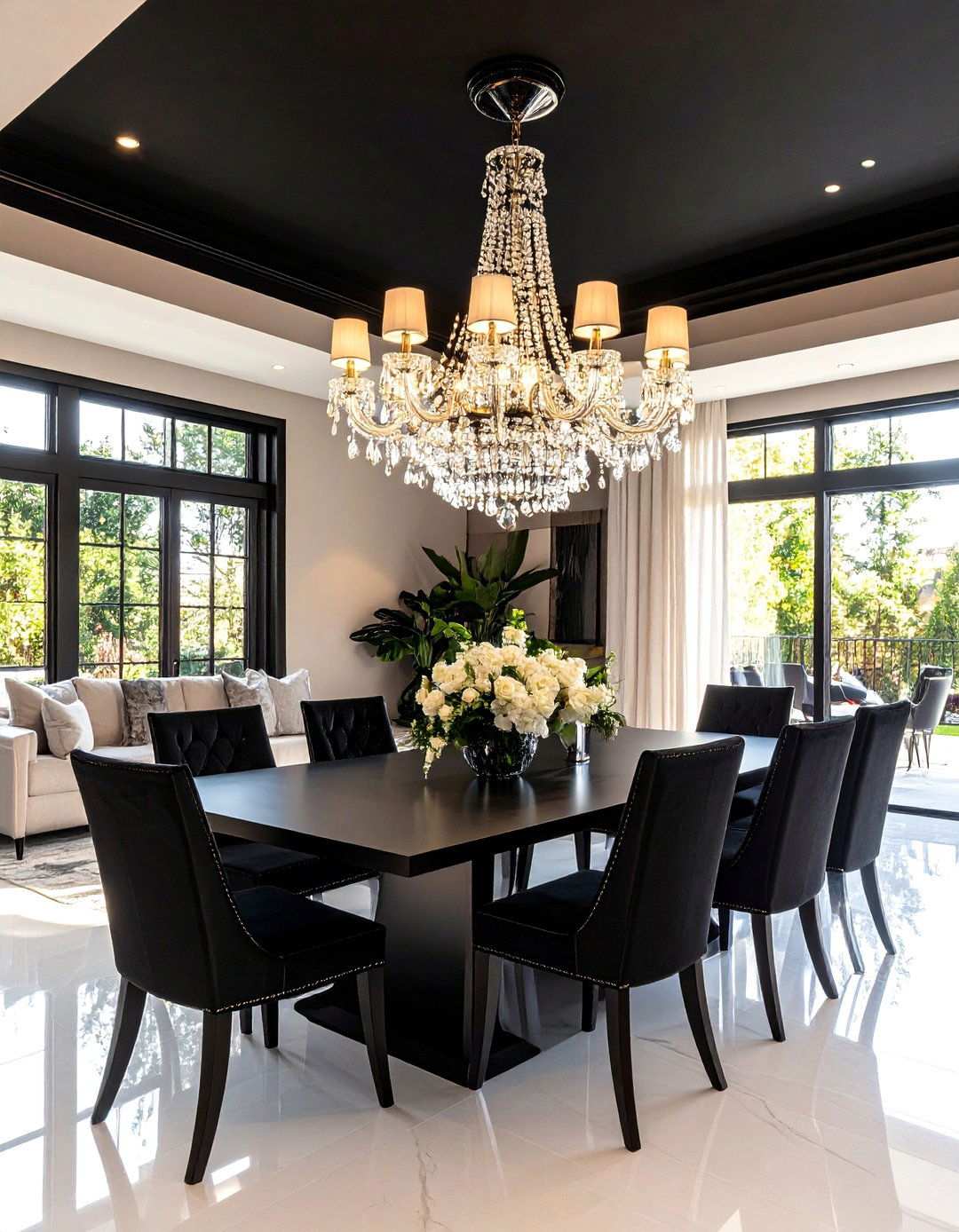 Highlighting Sculptural Lighting with a Black Ceiling - 20 Black Ceiling Design Ideas