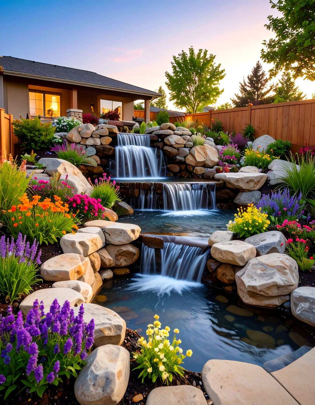 Hillside Cascade Waterfall - 20 Backyard Waterfall Ideas