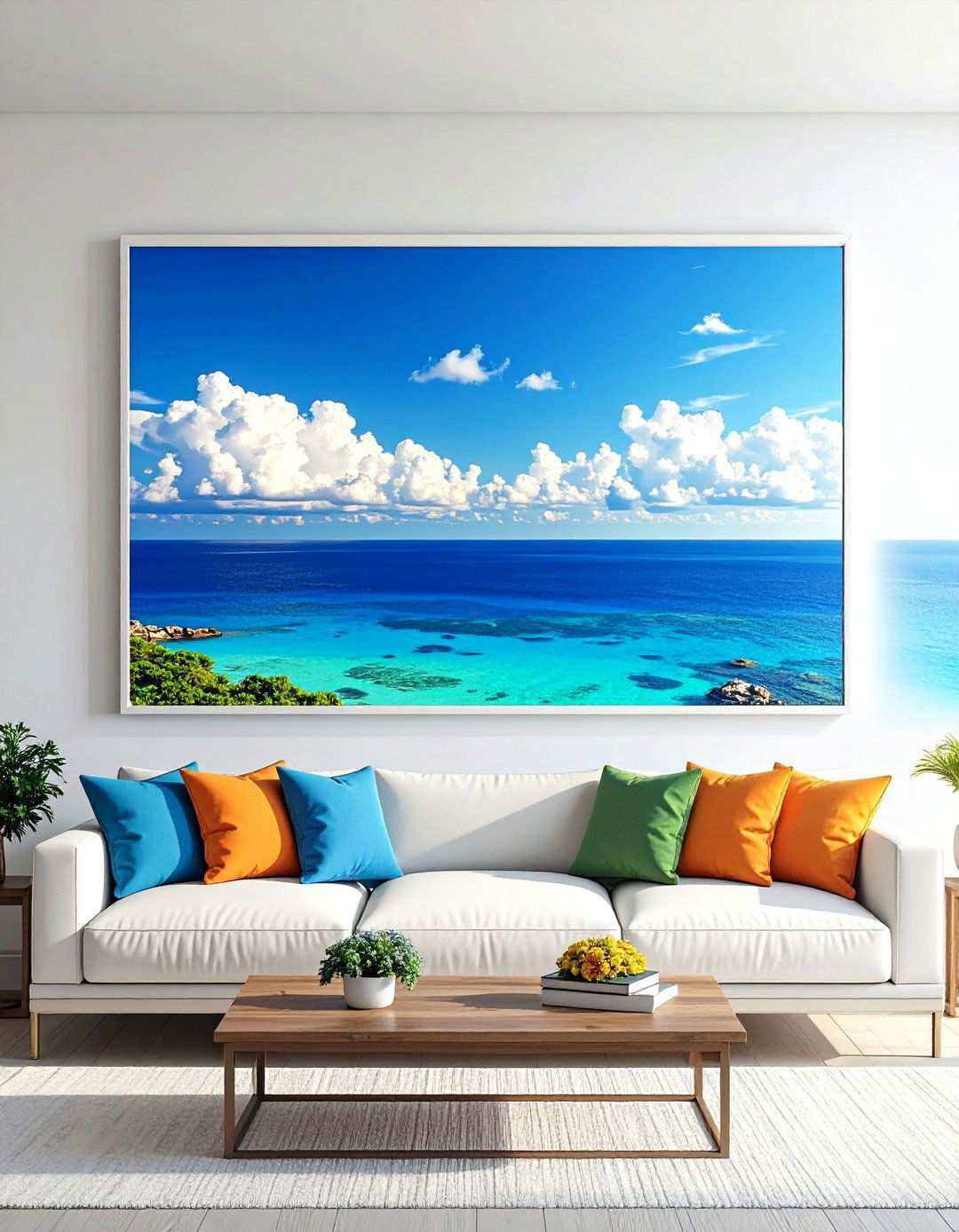 Horizon Line Artwork Extends Space in a Beach Bedroom - 20 Beach Themed Bedroom Ideas