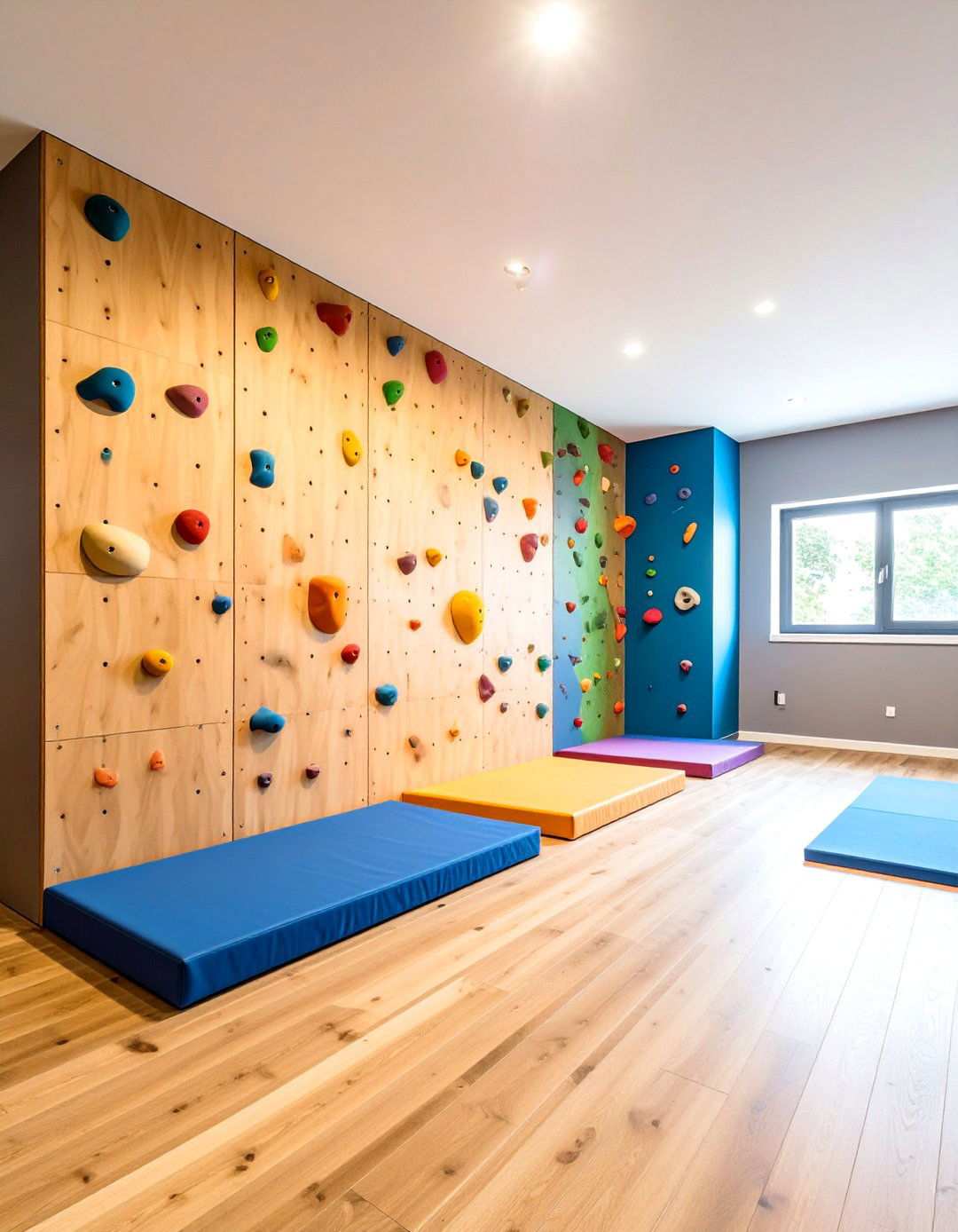 Indoor Climbing Wall Basement Playroom Feature - 20 Basement Playroom Ideas