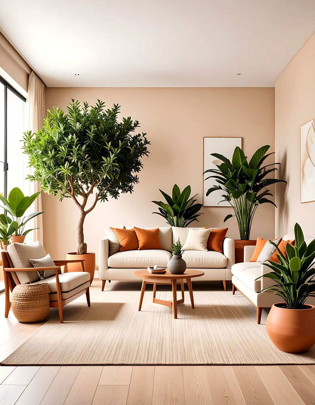 Indoor Greenery Breathes Life into a Beige Living Room - 20 Beige Living Room Ideas