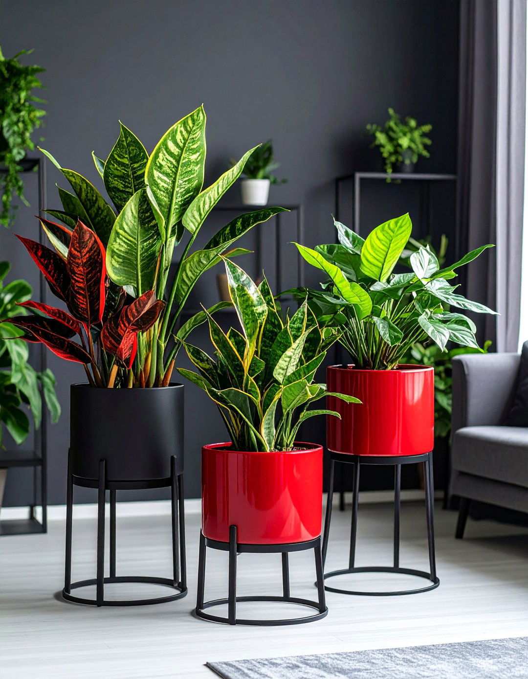 Indoor Plants Bridging Black and Scarlet - 20 Black and Red Living Room Ideas