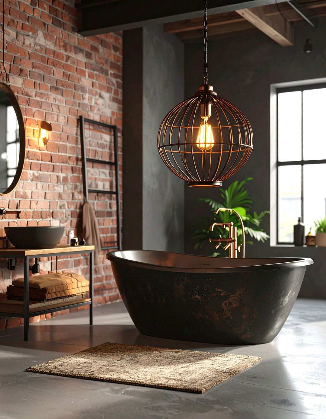Industrial Cage Bathroom Pendant Lighting for Urban Contrast - 20 Bathroom Pendant Lighting Ideas