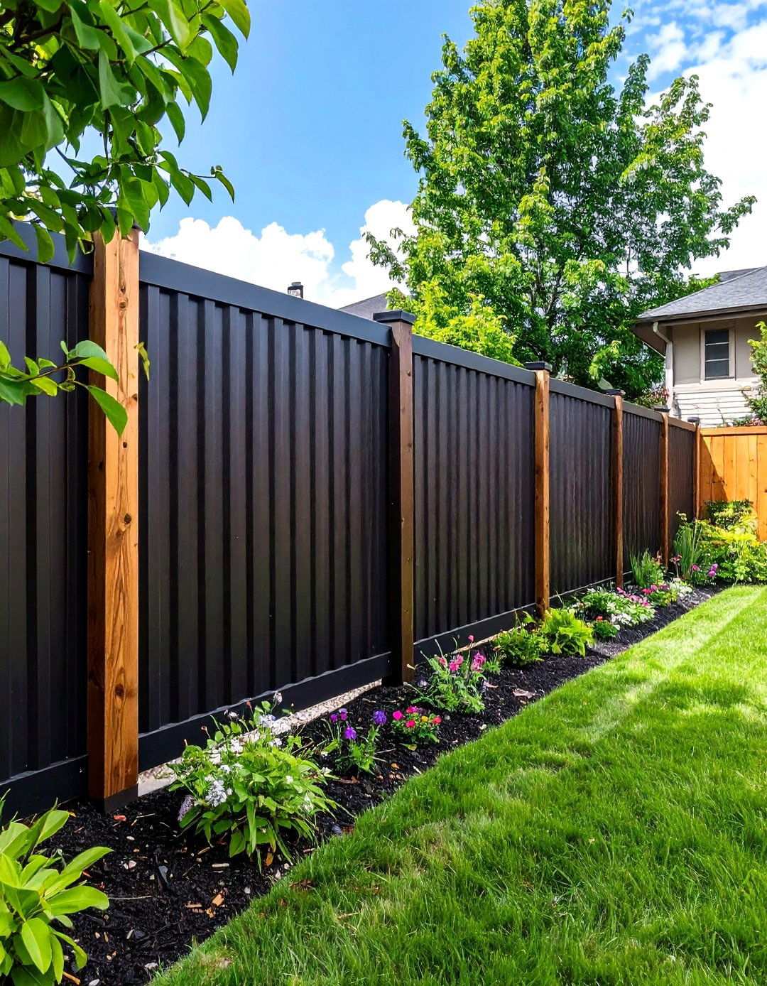 Industrial Chic Black Corrugated Metal Fence - 20 Black Fence Ideas