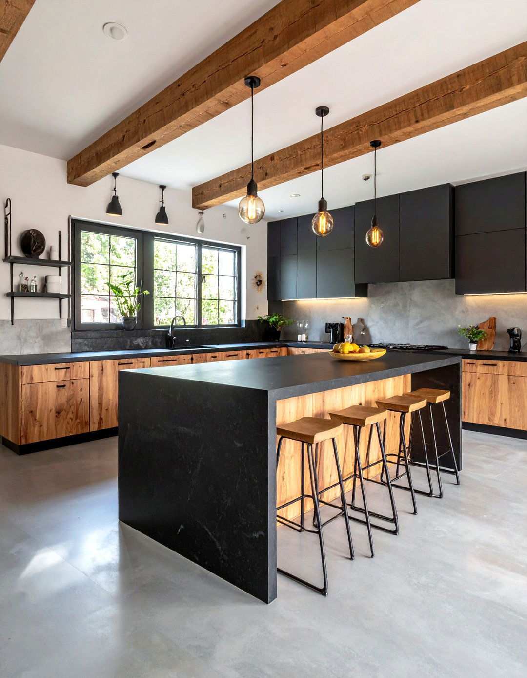 Industrial Chic With Concrete and Steel - 20 Black Granite Countertops Kitchen Ideas