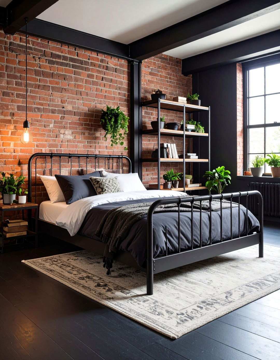 Industrial Edge Meets Black Floor Bedroom - 20 Black Floor Bedroom Ideas