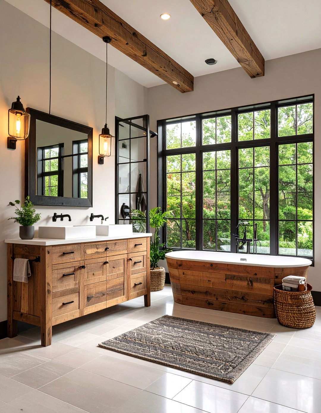 Industrial Edge with Black Metal and Reclaimed Wood - 20 Black and Wood Bathroom Ideas