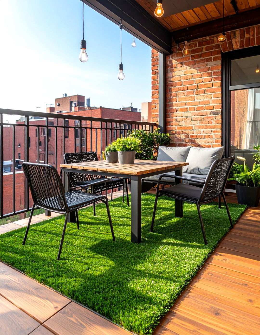Industrial Modern Look Artificial Grass Design - 20 Artificial Grass Balcony Design