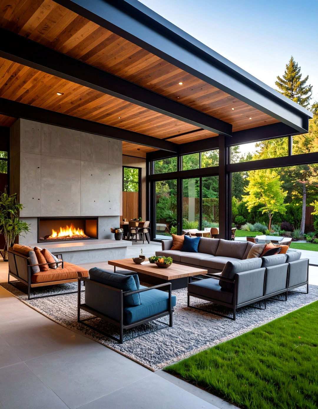 Industrial Modern Pavilion with Concrete Fireplace - 20 Backyard Pavilion With Fireplace