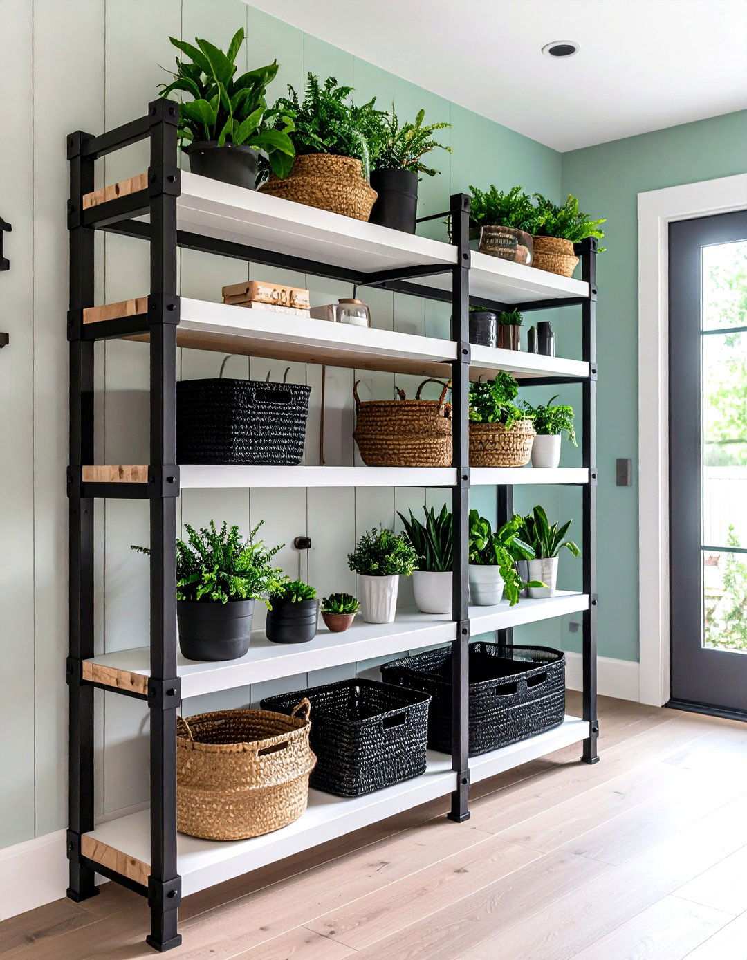 Industrial Shelving Meets Monochrome Order - 20 Black and White Entryway Design Ideas