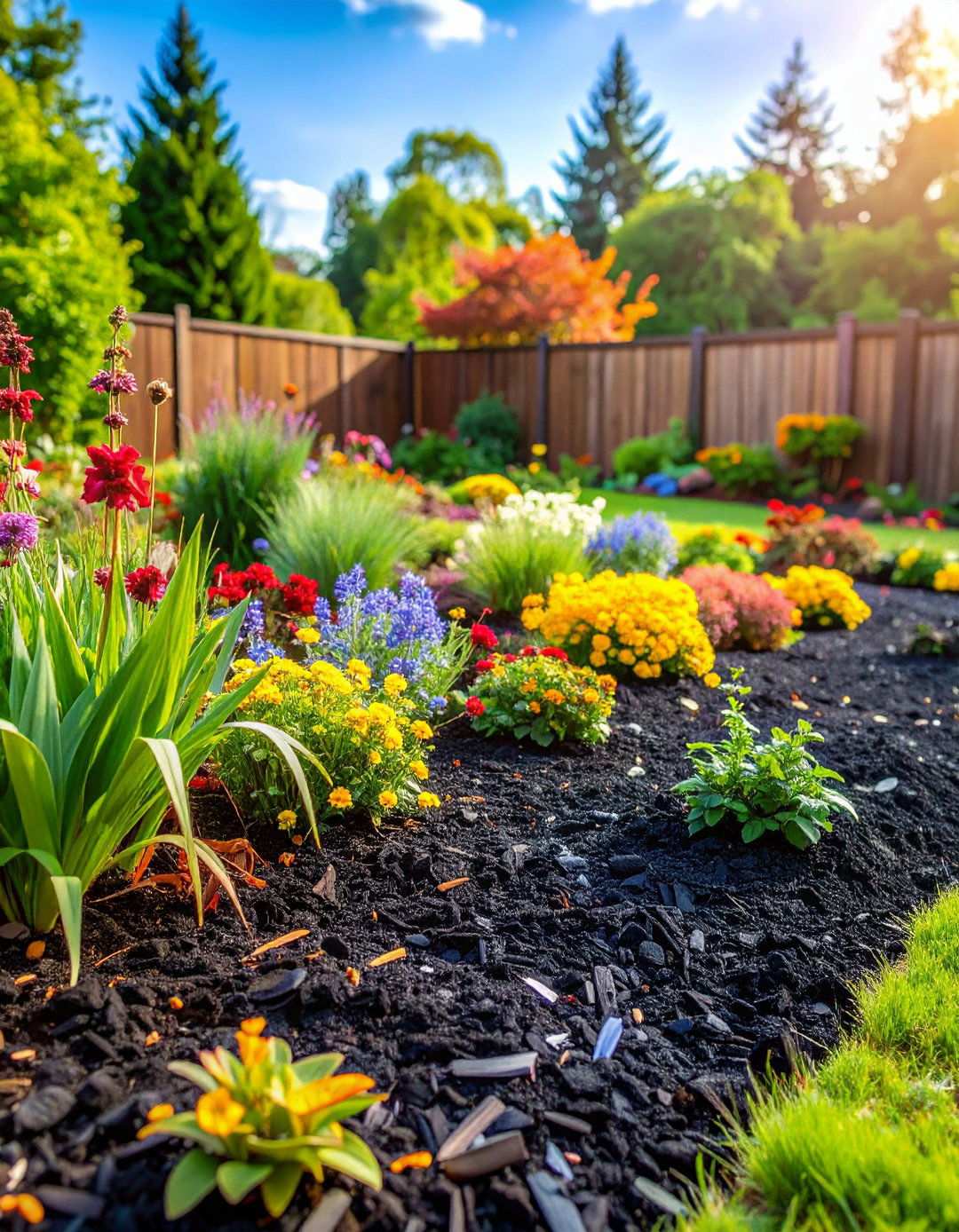 Instant Curb Appeal Refresh Re Dye or Top Dress Faded Black Mulch - 20 Black Mulch Landscaping Ideas