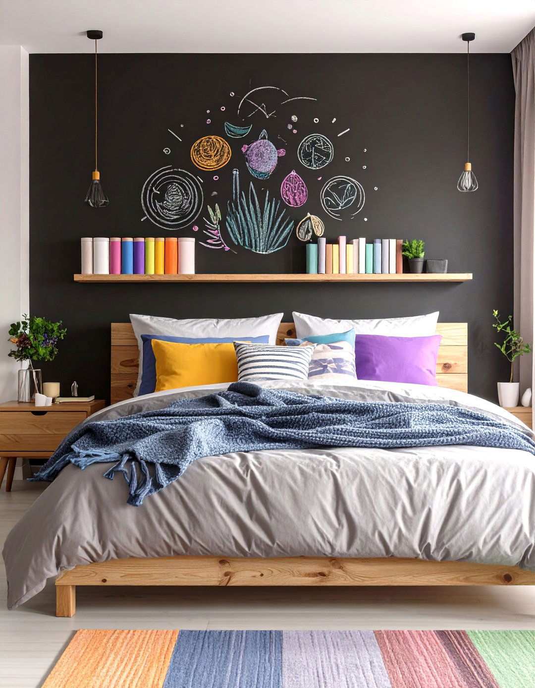 Interactive Chalkboard Statement - 20 Black Accent Wall Bedroom Ideas