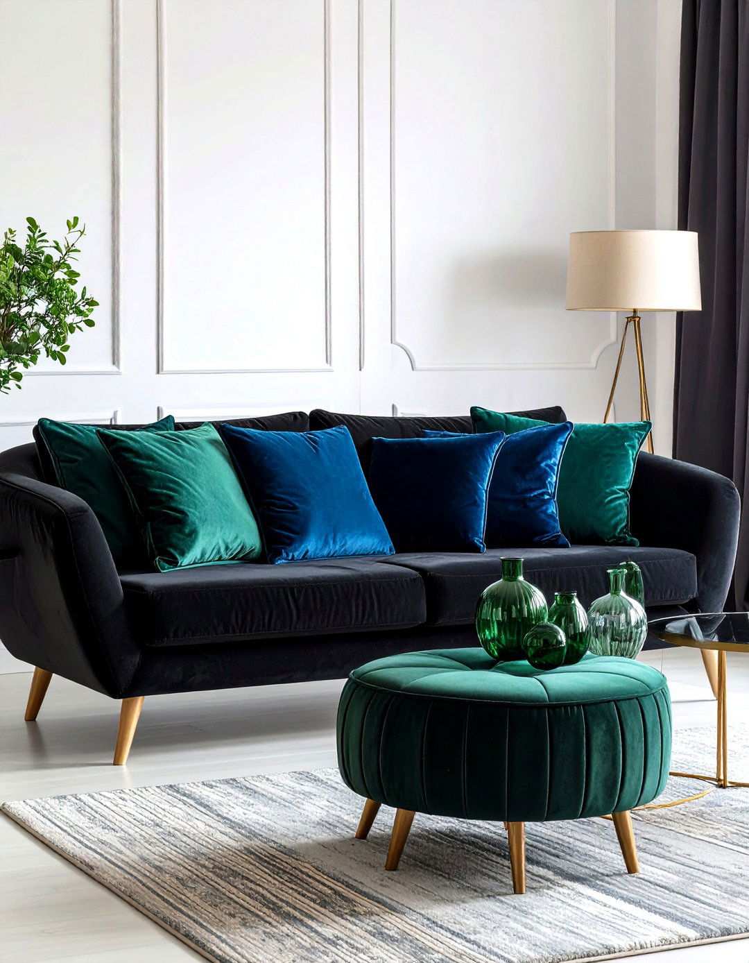 Jewel Toned Accents for the Black Couch - 20 Black Couch Living Room Ideas