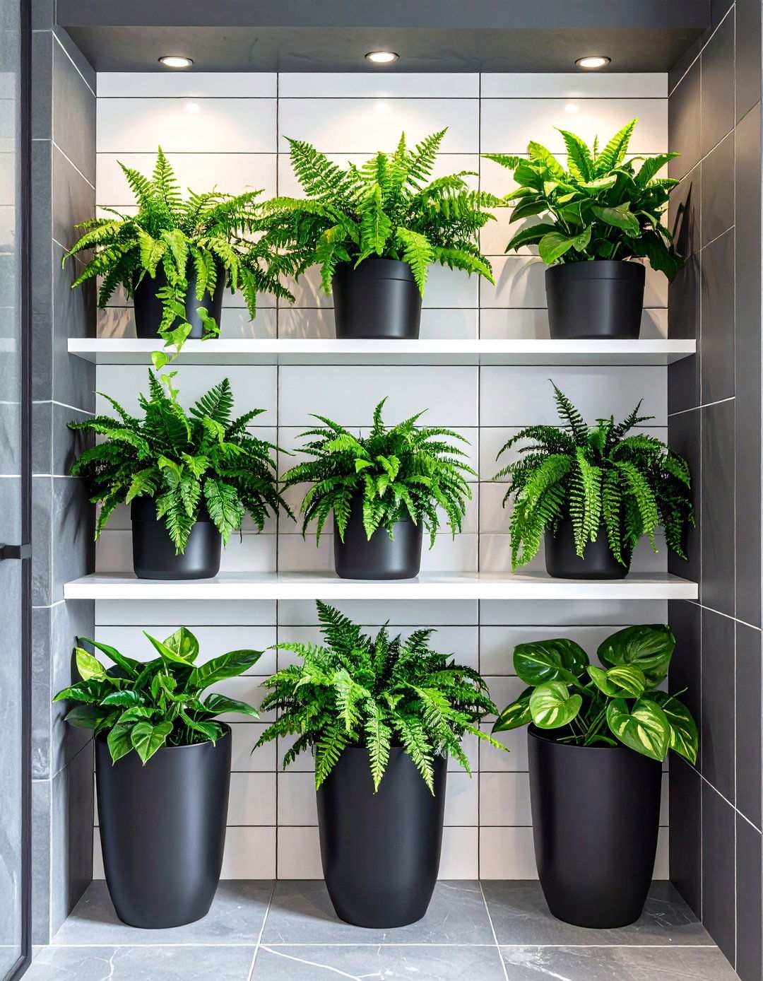 Jungle Plants Against Charcoal Tile - 20 Black and Green Bathroom Ideas