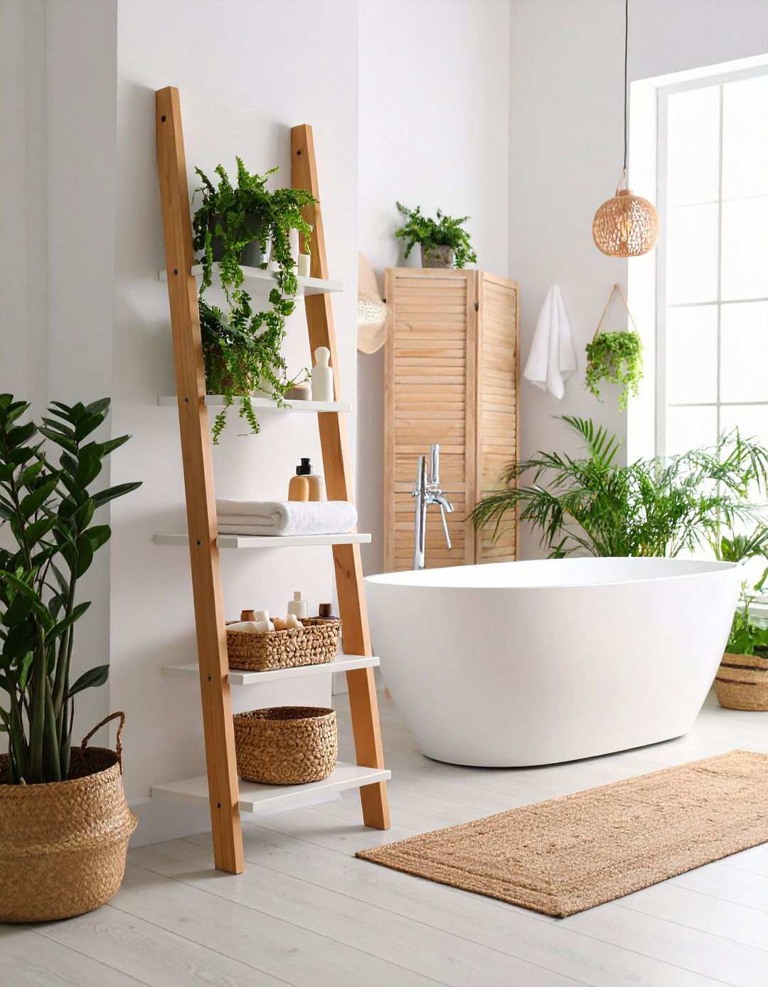 Ladder Shelf Adds Vertical Charm - 20 Bathroom Furniture Ideas