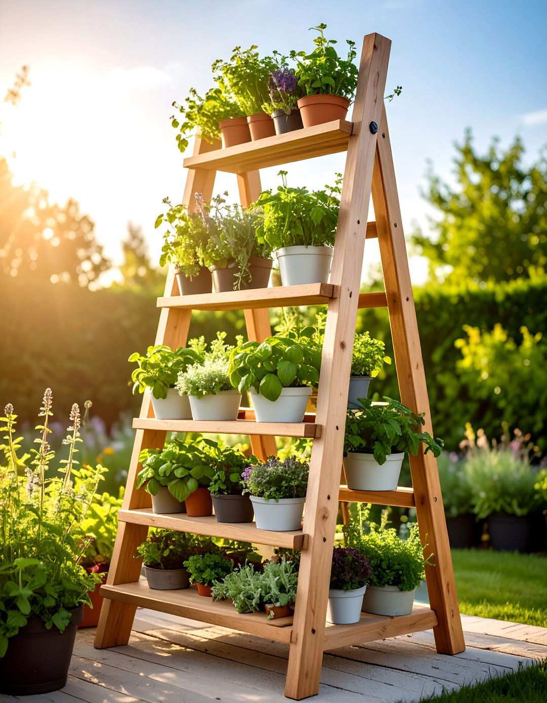 Ladder Shelf Tiered Herb Garden Structure - 20 Herb Garden Ideas