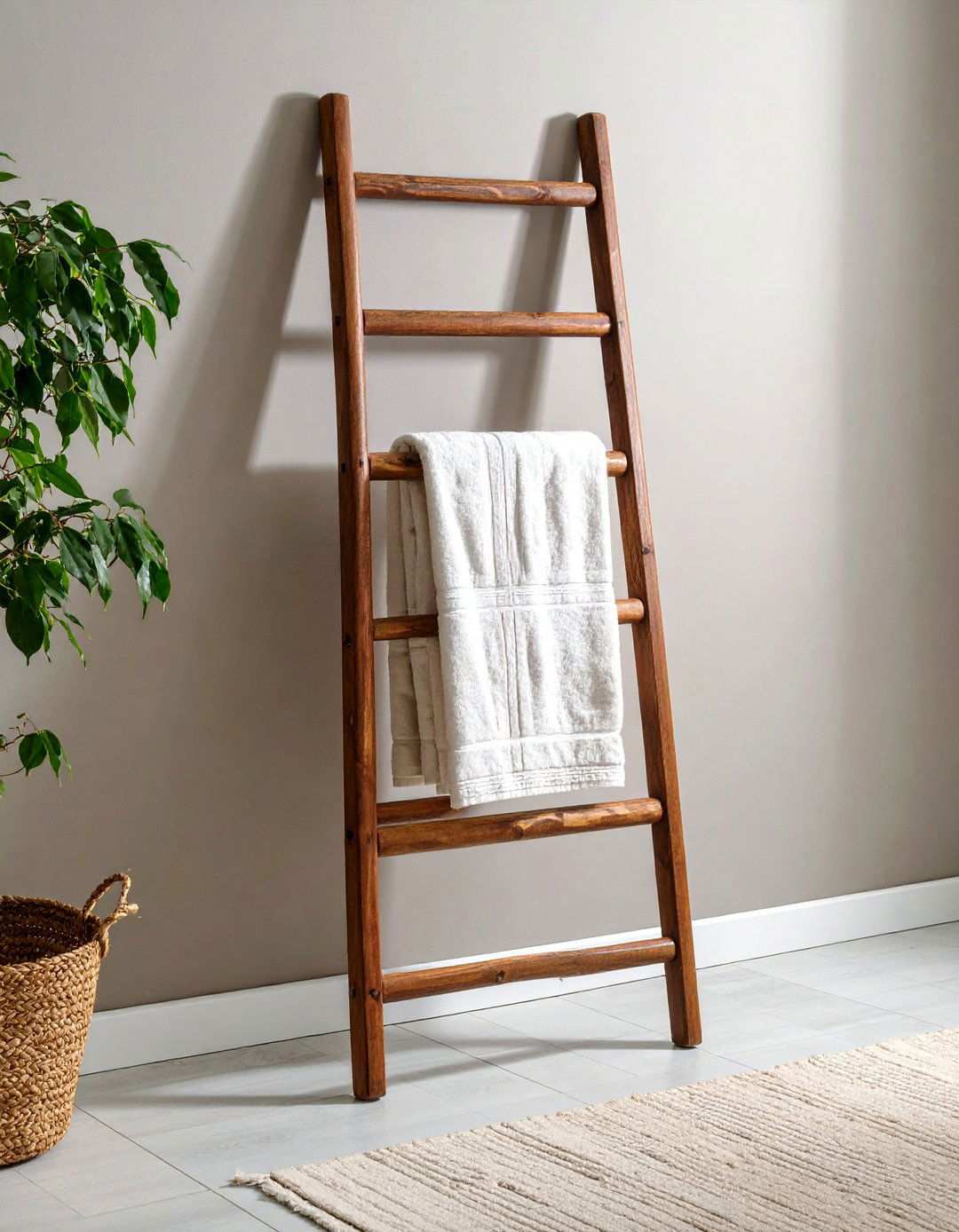 Ladder Style Towel Rack for Rustic Charm - 20 Bathroom Towel Rack Ideas