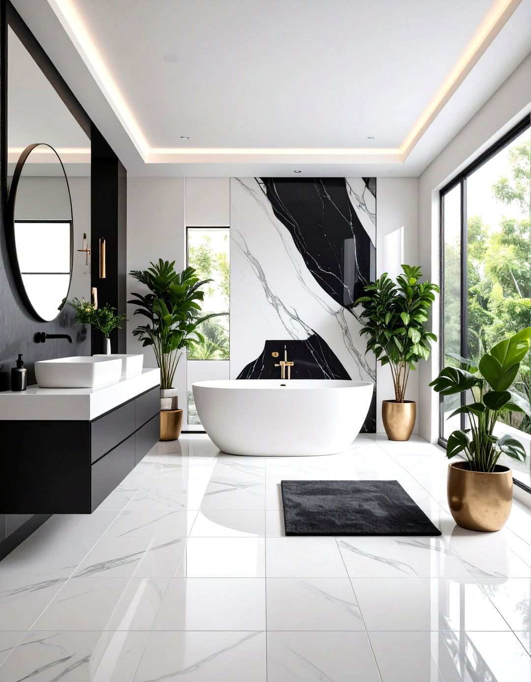 Large Format Graphic Mural Panels - 20 Black and White Bathroom Tile Ideas