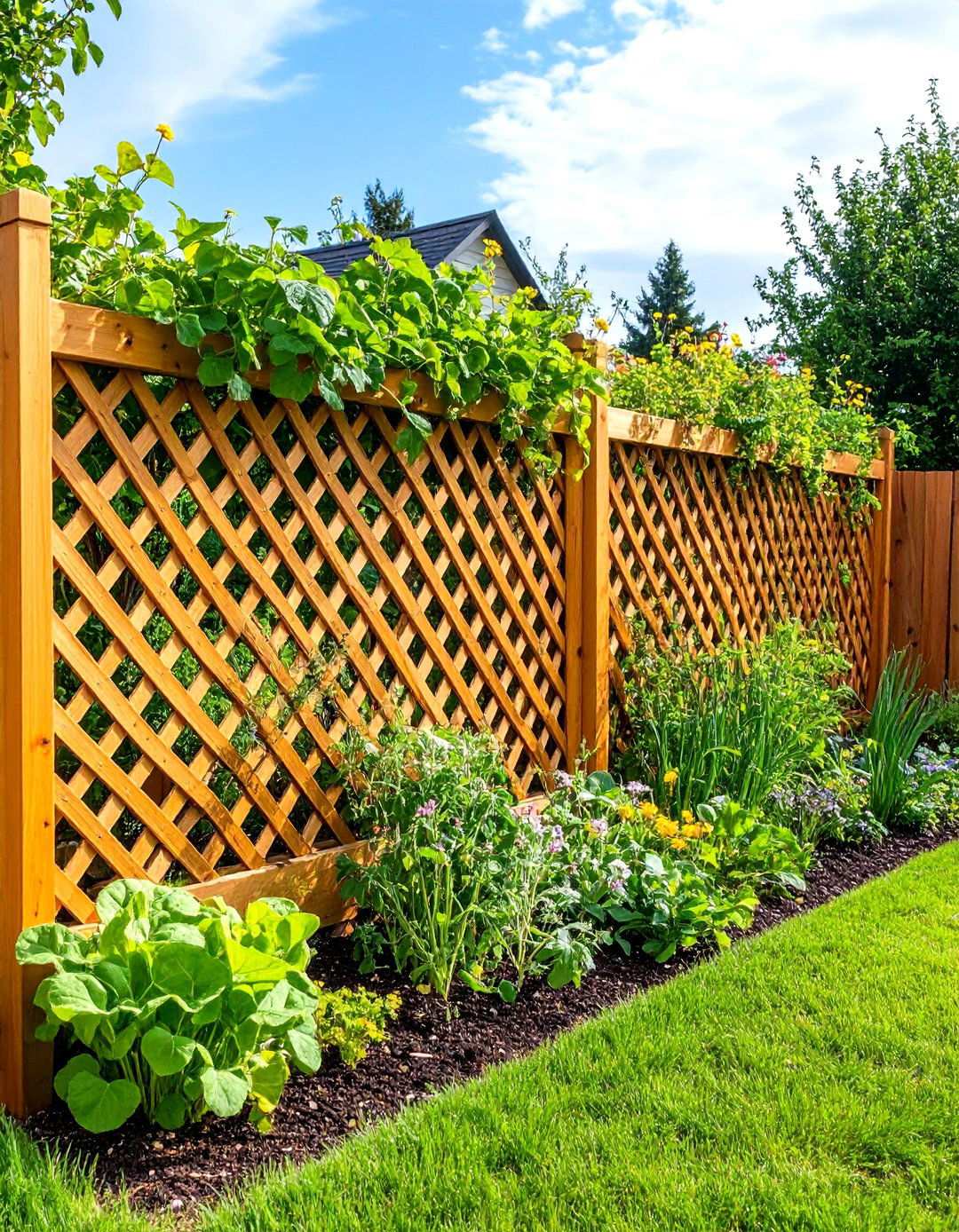 Lattice Fence with Climbing Plants - 20 Vegetable Garden Fence Ideas