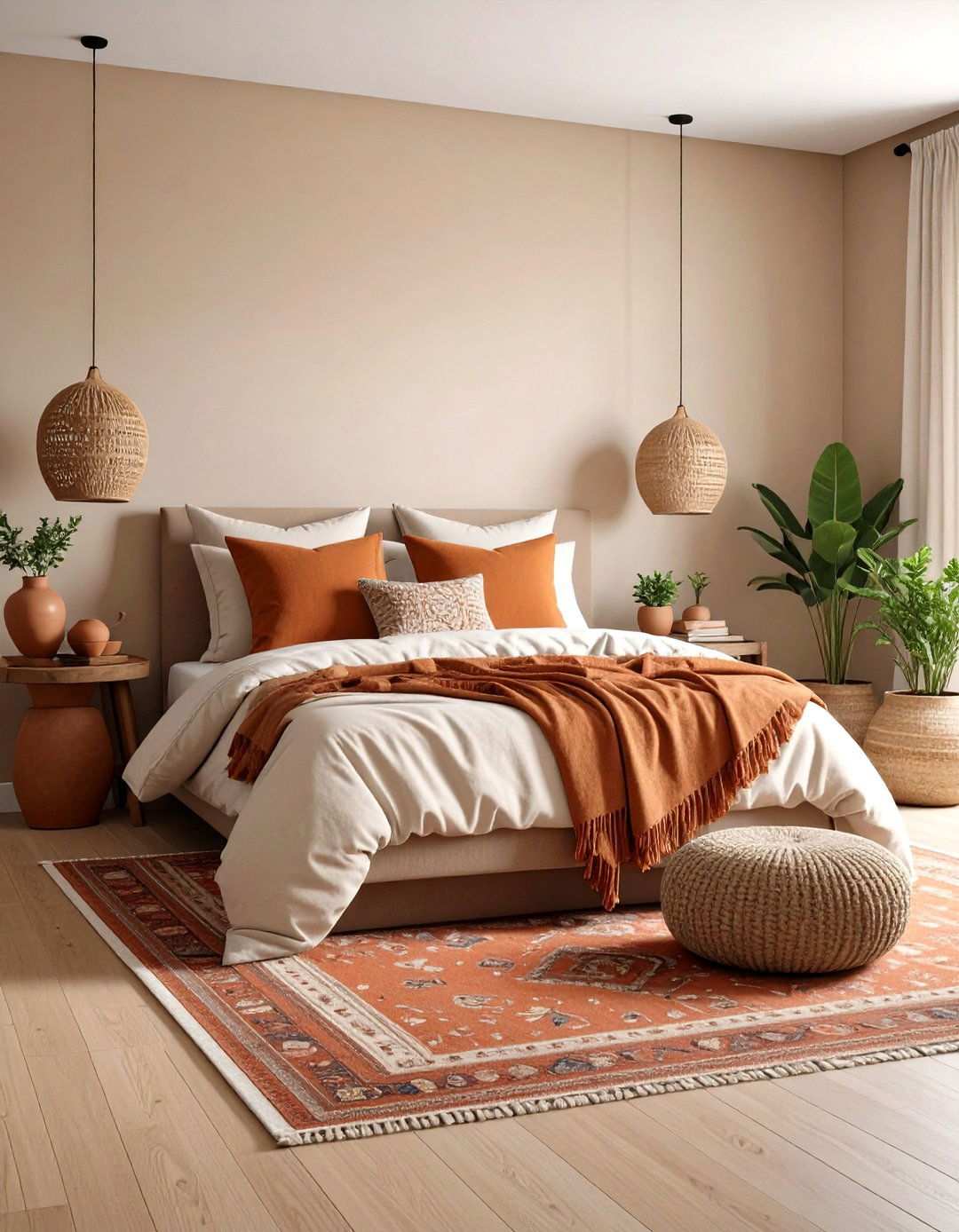 Layer Terracotta Accents for Earthy Warmth - 20 Beige Bedroom Ideas