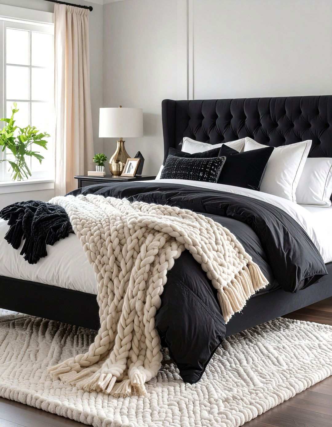 Layer Textures for Depth and Warmth - 20 Black and White Bedroom Ideas