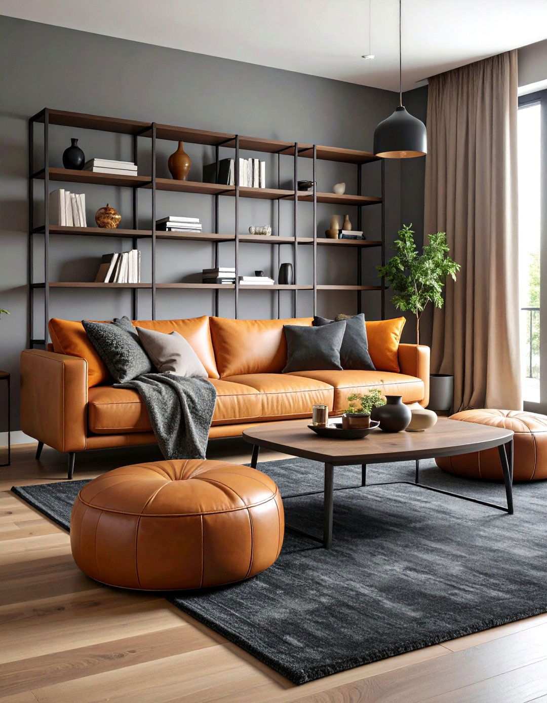 Layer Walnut and Matte Black for a Centered Living Room - 20 Black and Brown Interior Design Ideas