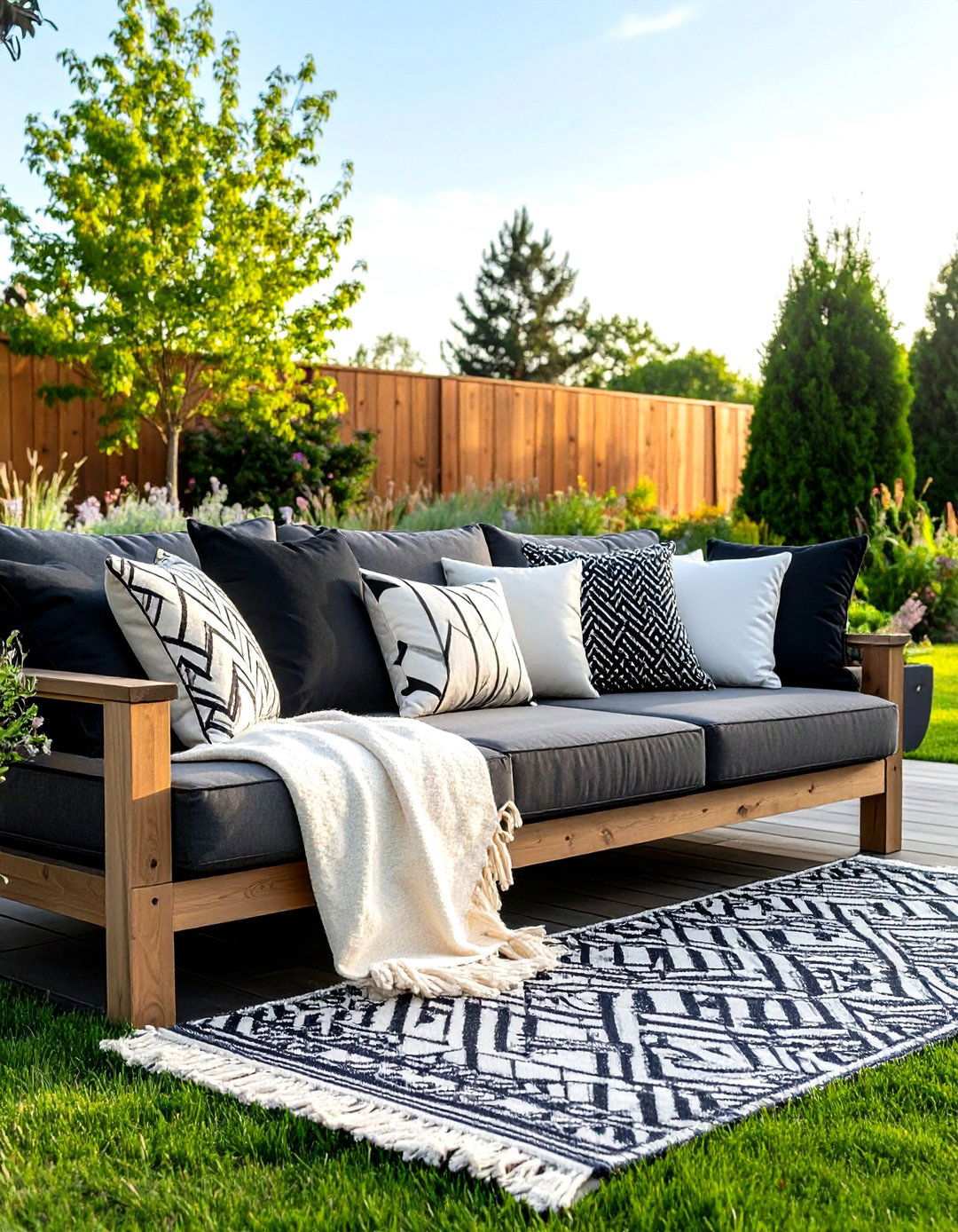 Layered Textiles for Four Season Comfort - 20 Black and White Patio Ideas