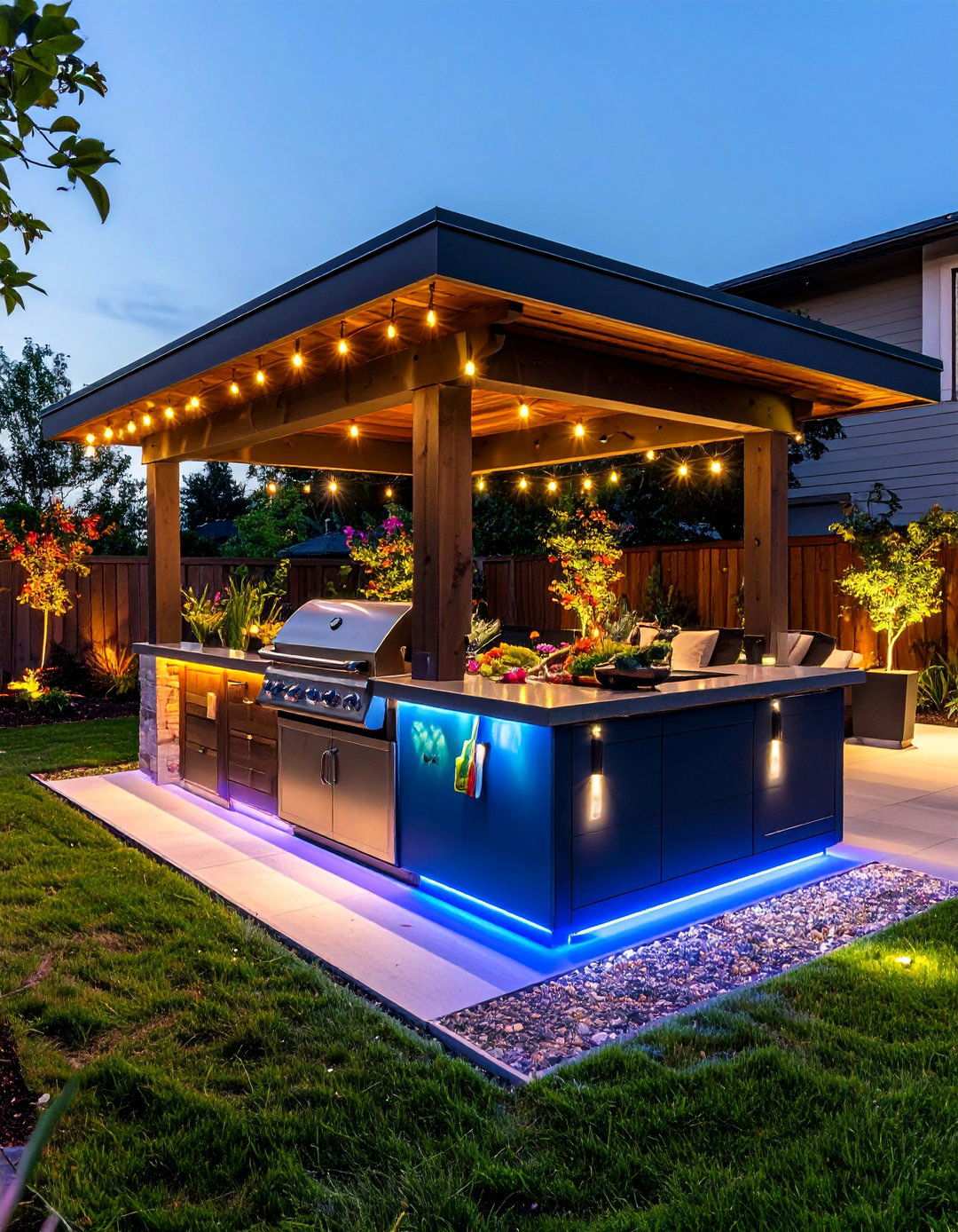 LED Accented BBQ Island for Dramatic Lighting - 20 Bbq Island Ideas