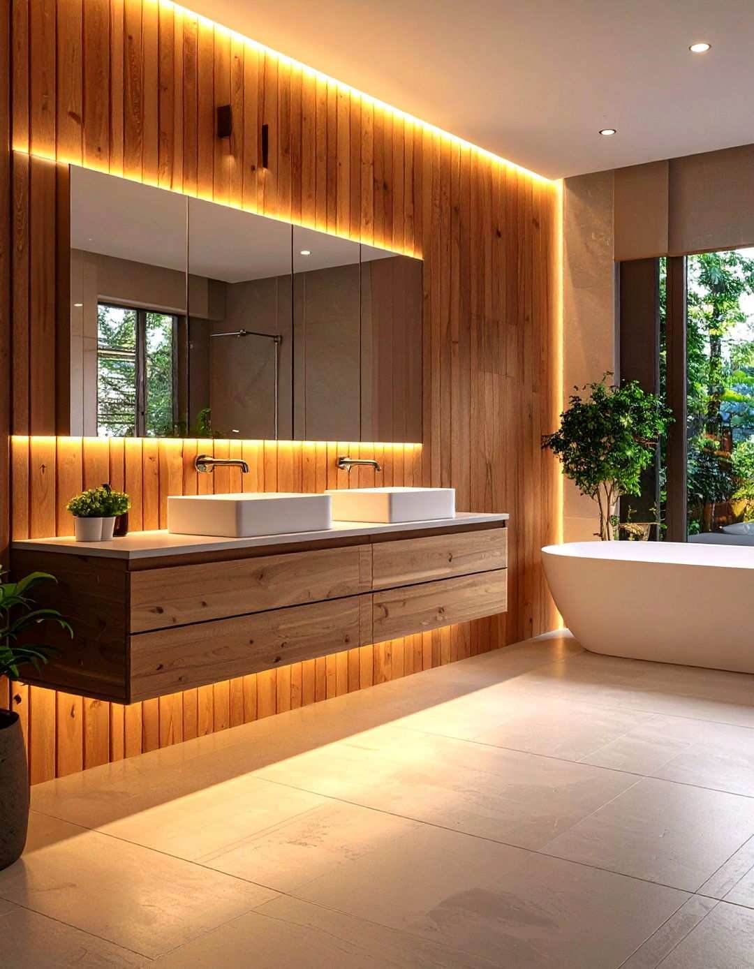 LED Backlit Bathroom Wall Paneling Doubles as Ambient Lighting - 20 Bathroom Wall Paneling Ideas