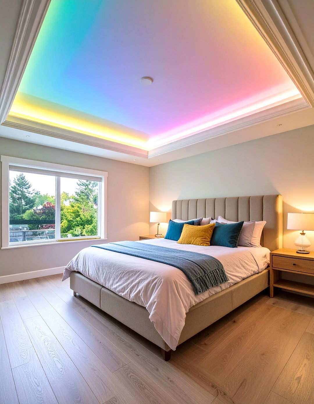 LED Perimeter Glow with Color Changing Strips - 20 Bedroom Ceiling Ideas