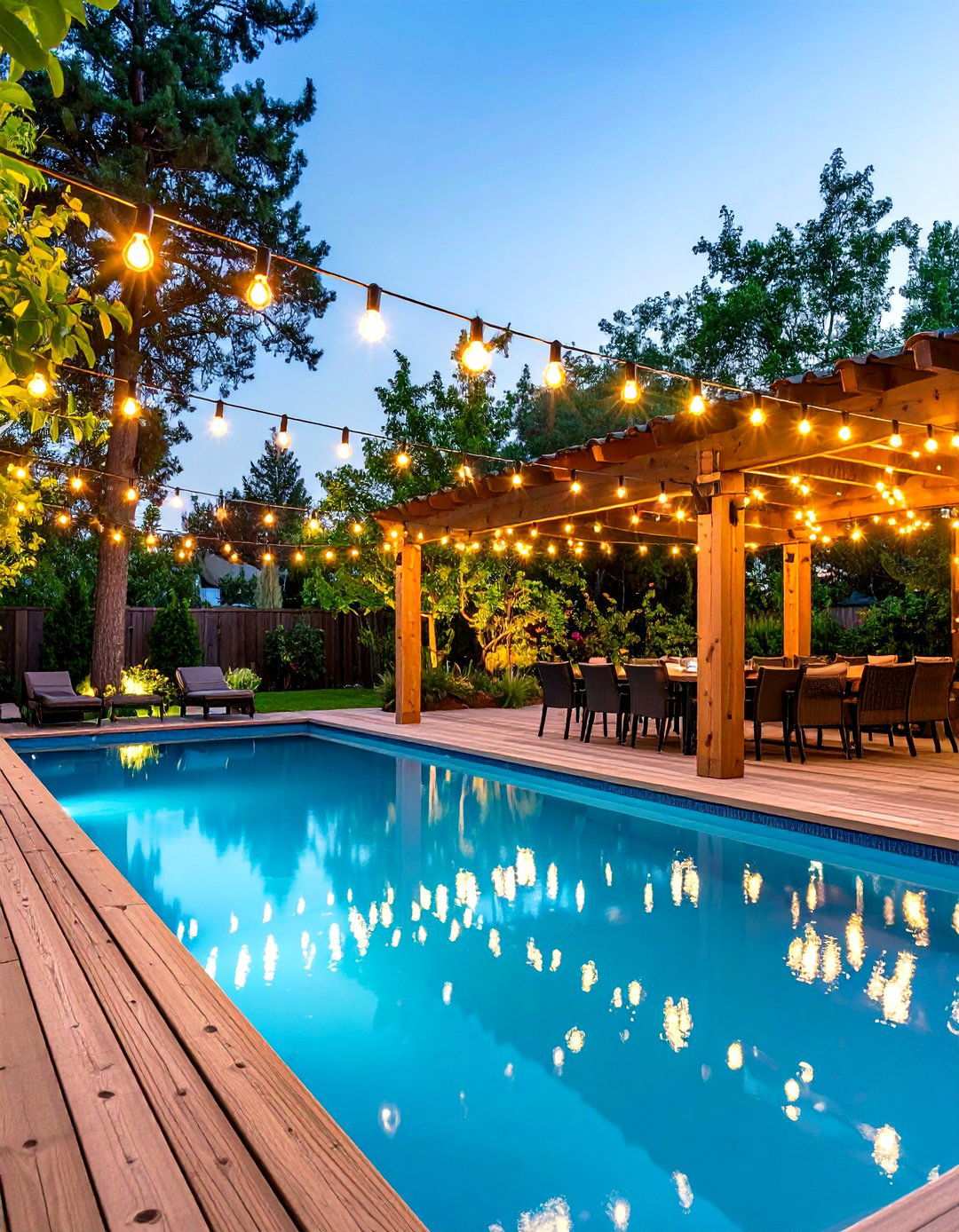 LED String Light Ambiance - 20 Backyard Pool Ideas on a Budget