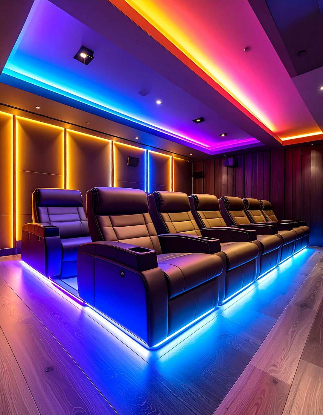 LED Strip Lighting for Ambient Basement Theater Atmosphere - 20 Basement Home Theater Ideas