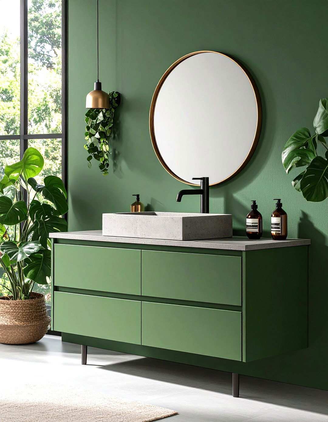 Lichen Green Vanity in a Minimalist Haven - 20 Bathroom With Green Vanity