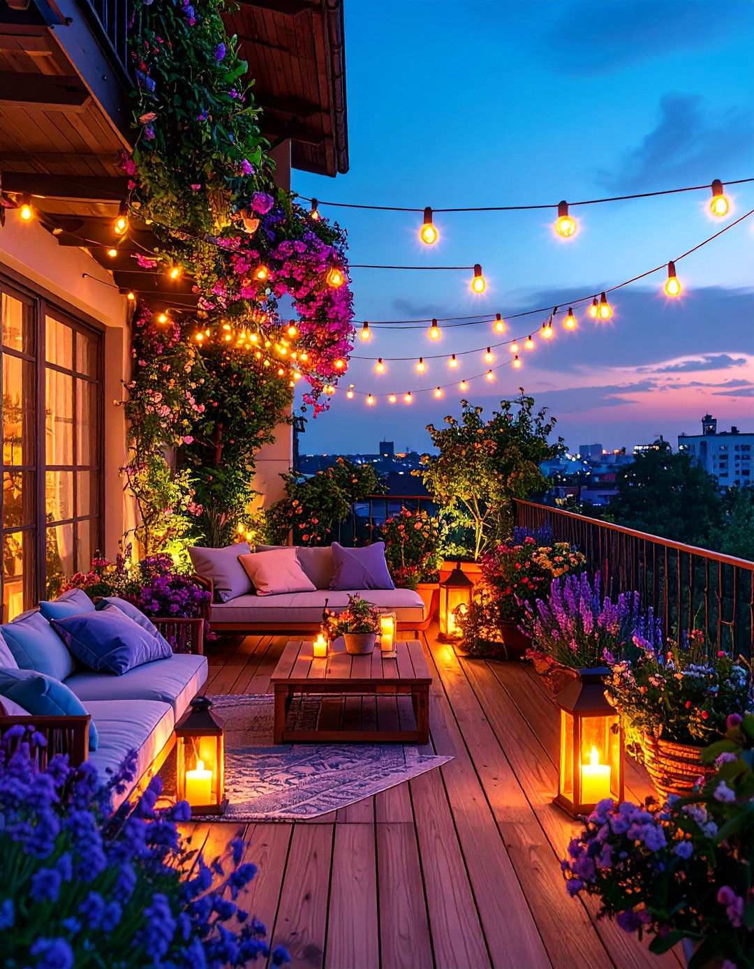 Lighting Enhanced Balcony Garden - 20 Balcony Garden Ideas