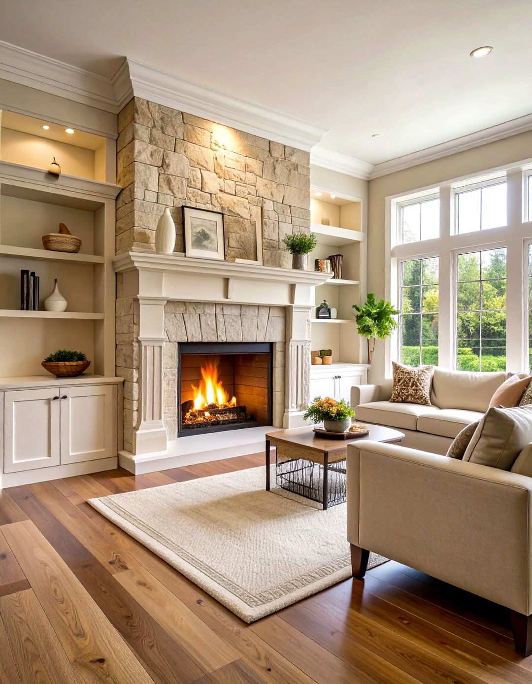 Limestone Hearth - 20 Stone Fireplace Ideas